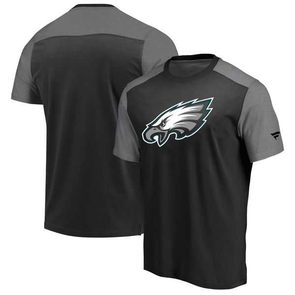 Philadelphia Eagles NFL Pro Line by Fanatics Branded Iconic Color Block T-Shirt Black Heathered Gray